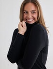 North South Merino Long Sleeve Roll Neck Top, Black product photo
