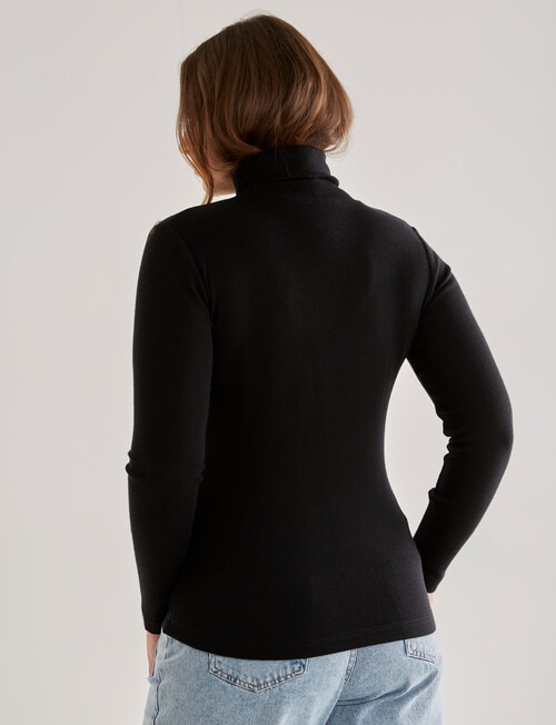 North South Merino Long Sleeve Roll Neck Top, Black product photo View 02 L