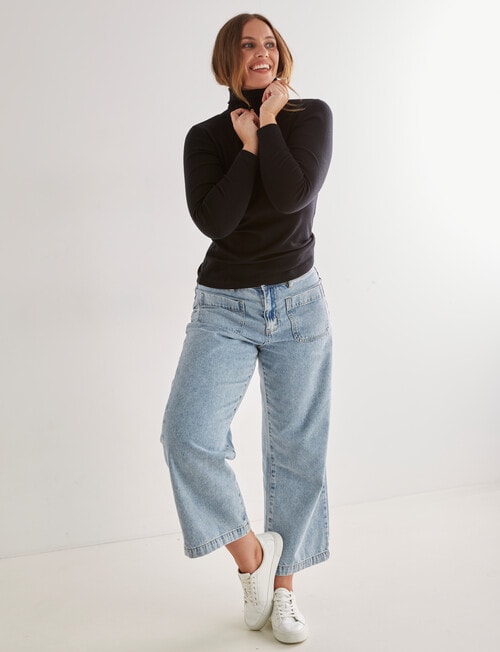 North South Merino Long Sleeve Roll Neck Top, Black product photo View 03 L