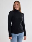 North South Merino Long Sleeve Roll Neck Top, Black product photo View 05 S