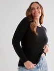North South Merino Long Sleeve Round Neck Top, Black product photo