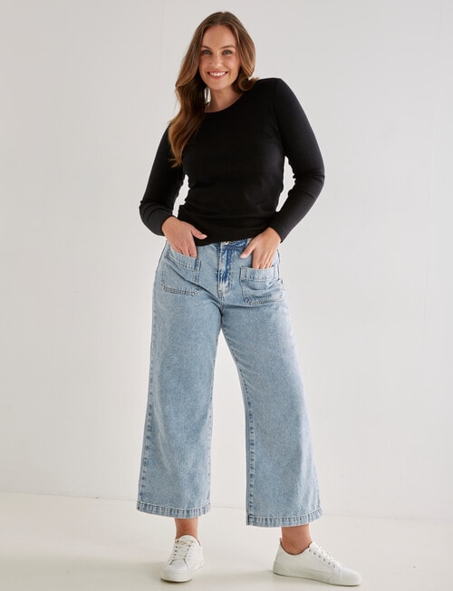 North South Merino Long Sleeve Round Neck Top, Black product photo View 03 L