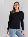 North South Merino Long Sleeve Round Neck Top, Black product photo View 05 S