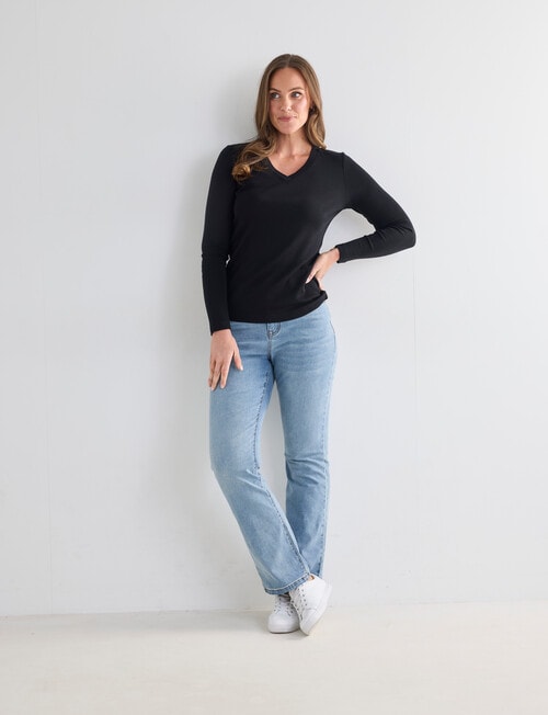 North South Merino Long Sleeve V Neck Top, Black product photo View 03 L