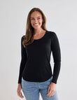 North South Merino Long Sleeve Scoop Neck Top, Black product photo
