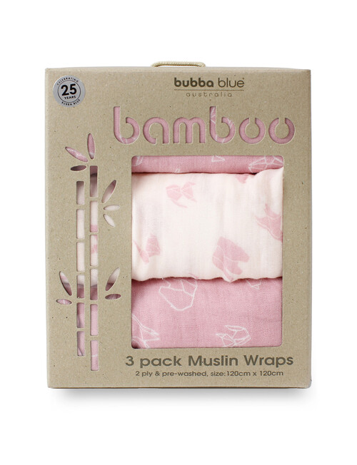 Bubba Blue Bamboo 3 Pack Muslin Wraps, Origami Berry product photo View 03 L