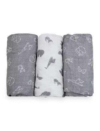 Bubba Blue Bamboo 3 Pack Muslin Wraps, Origami Grey product photo