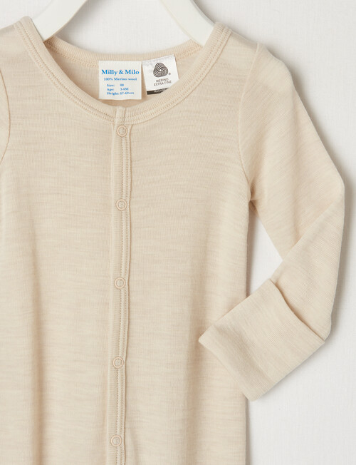 Milly & Milo Essentials Merino Sleepsuit, Oat Marle product photo View 02 L