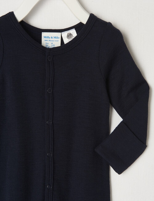 Milly & Milo Essentials Merino Sleepsuit, Navy Blue product photo View 02 L