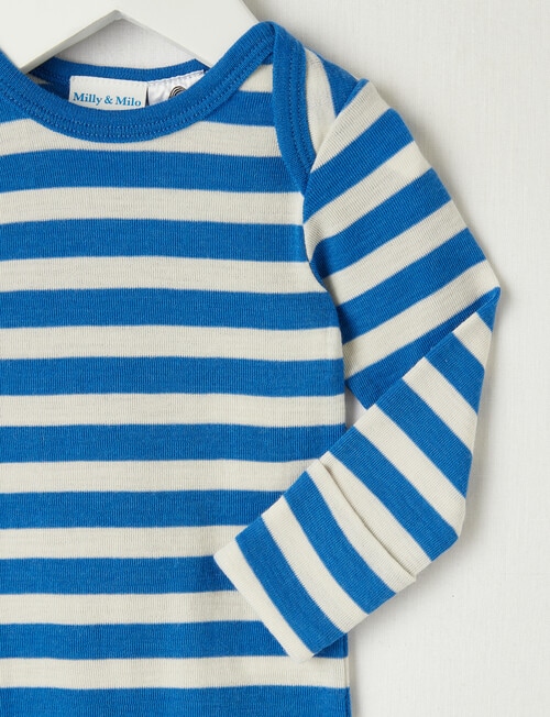 Milly & Milo Merino Striped Long-Sleeve Bodysuit, Blue product photo View 02 L