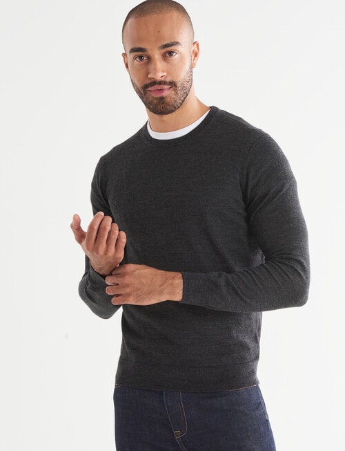 North South Merino Crew Neck Jumper, Charcoal product photo View 04 L