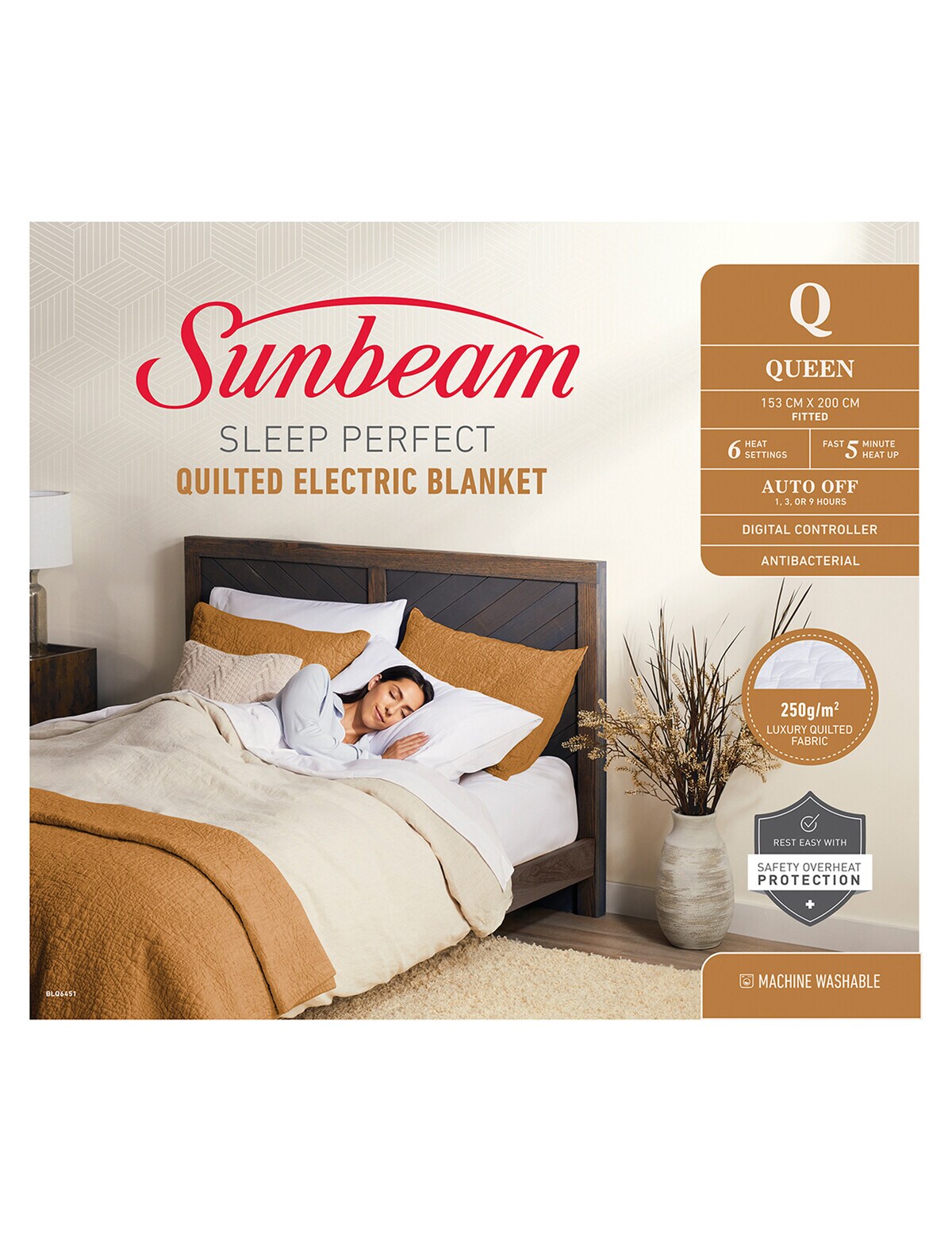 Sunbeam Sleep Perfect Quilted Electric Blanket, Queen Electric Blankets