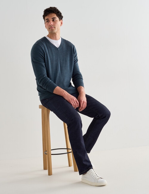 North South Merino V Neck Jumper, Petrol product photo View 03 L