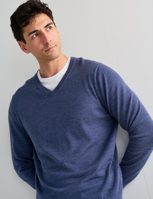 North South Merino V Neck Jumper, Denim Marle product photo