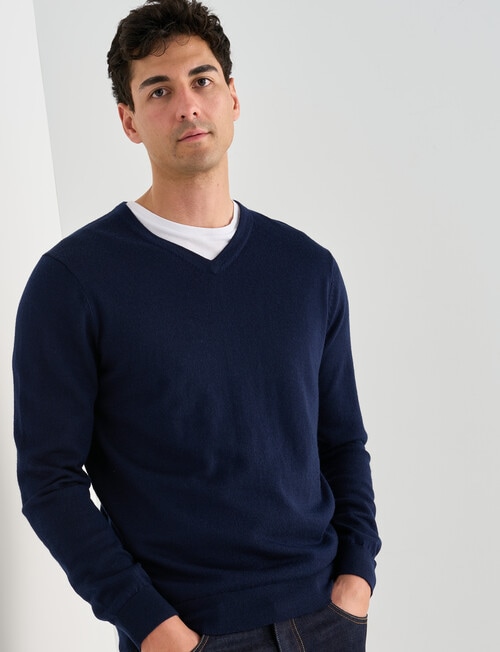 North South Merino V Neck Jumper, Navy product photo View 05 L