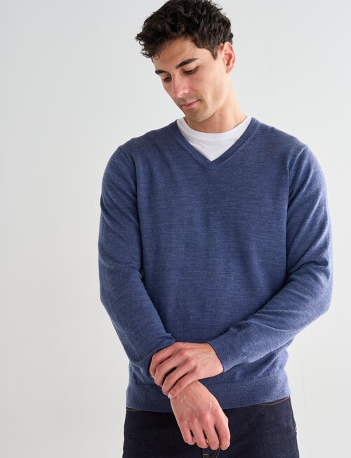 North South Merino V Neck Jumper, Denim Marle product photo View 05 L