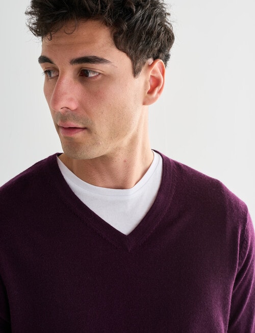 North South Merino V Neck Jumper, Plum product photo View 04 L