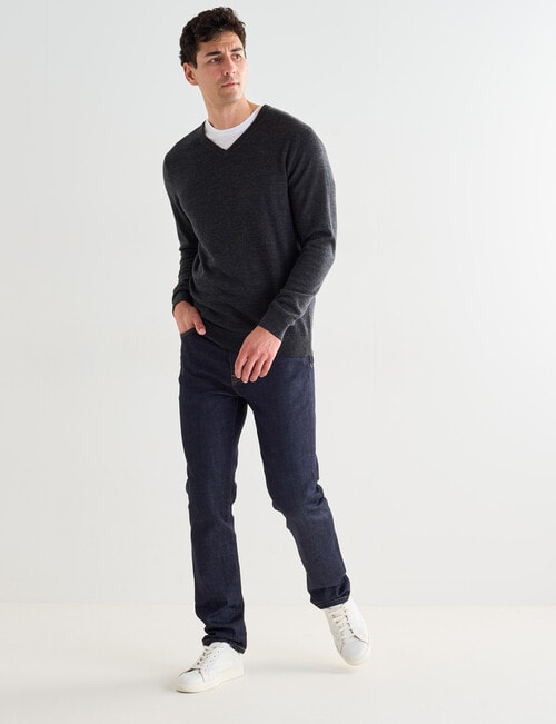 North South Merino V Neck Jumper, Charcoal product photo View 03 L