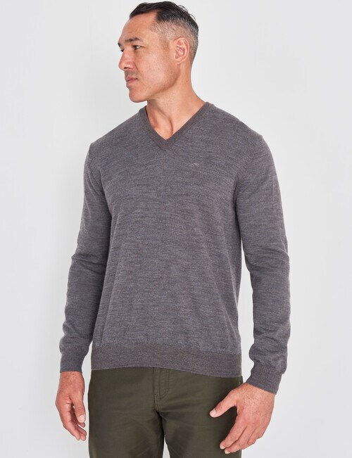 Logan Porthole Merino V-Neck Pullover, Grey product photo