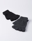Boston + Bailey Fingerless Gloves, 2-Pack, Black & Charcoal product photo View 02 S