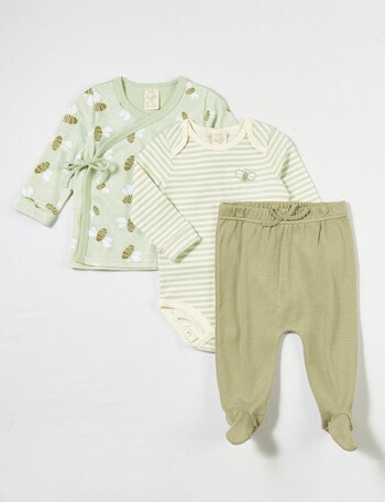 Little Bundle Hippo & Bee Top, Pant & Bodysuit Set, 3-Piece product photo