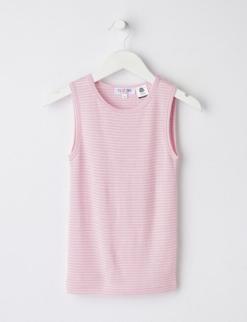 Blue Ink Merino Unisex Singlet, Dusty Pink & White Stripe, 3-7 product photo