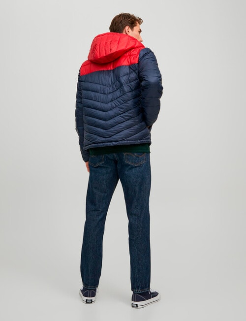 Jack & Jones Hero Hooded Puffer Jacket, Navy & Red product photo View 02 L