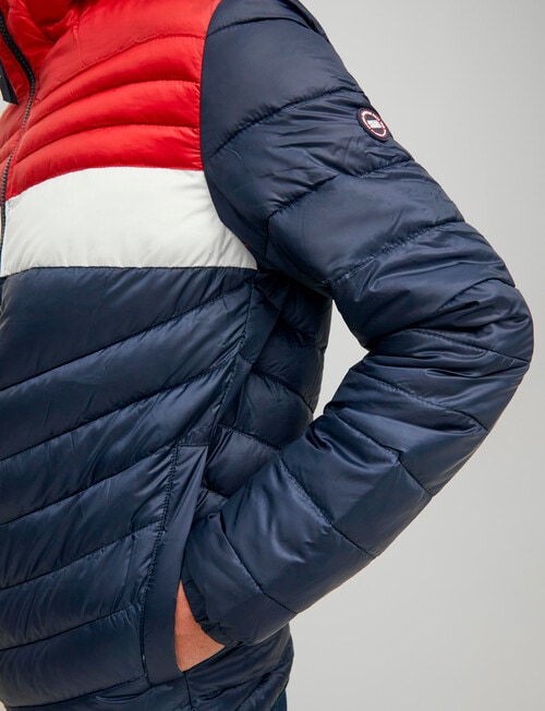 Jack & Jones Hero Hooded Puffer Jacket, Navy & Red product photo View 03 L