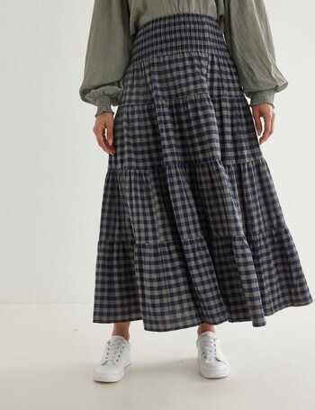 Whistle Tiered Shirred Waist Skirt, Navy & Sage product photo