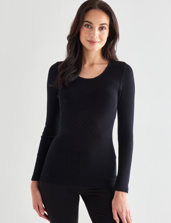 Lyric Thermals Harmony Cotton Pointelle Long Sleeve Top, Black product photo