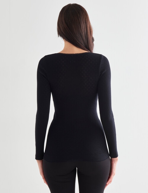 Lyric Thermals Harmony Cotton Pointelle Long Sleeve Top, Black product photo View 02 L