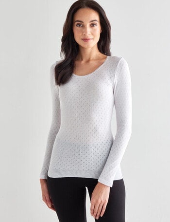 Lyric Thermals Harmony Cotton Pointelle Long Sleeve Top, White product photo