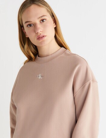 Calvin Klein Micro Monologo Crew Sweatshirt, Dark Blush - Sweatshirts &  Hoodies