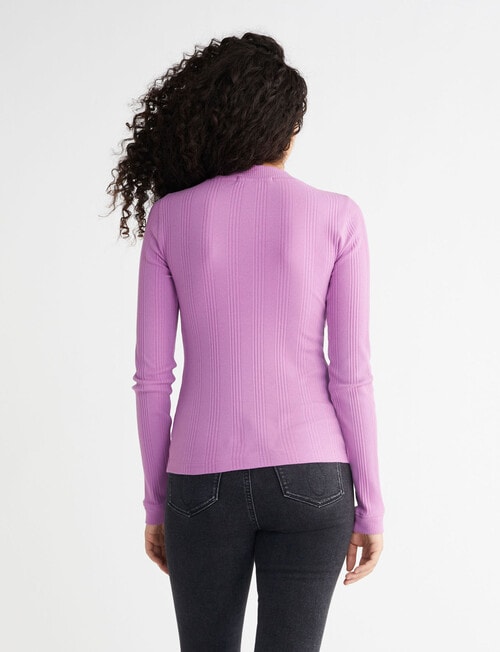 Calvin Klein Badge Rib Long-Sleeve Top, Iris Orchid product photo View 02 L