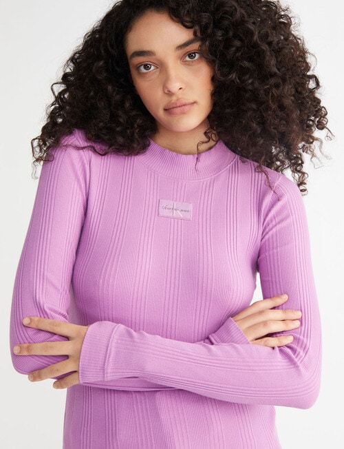 Calvin Klein Badge Rib Long-Sleeve Top, Iris Orchid product photo View 03 L