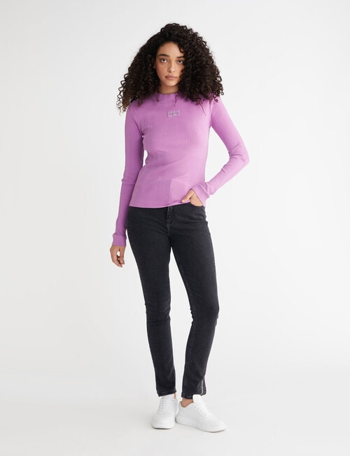 Calvin Klein Badge Rib Long-Sleeve Top, Iris Orchid product photo View 04 L