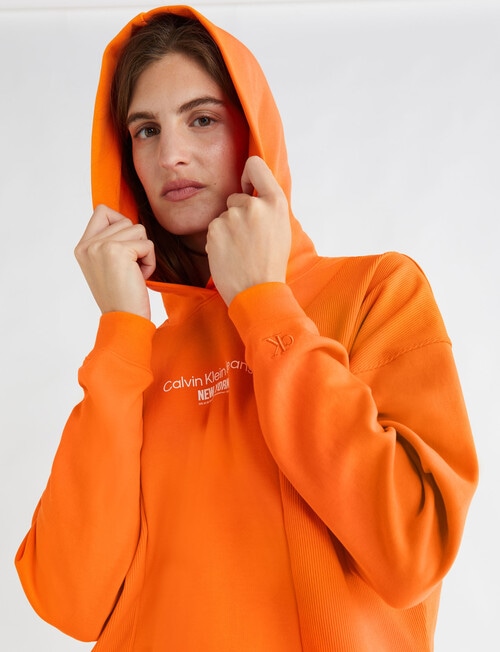 Calvin Klein Rib Insert Interlock Hoodie, Orange product photo View 03 L