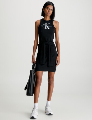Calvin Klein Archival Monologo Rib Tank Dress, Black product photo