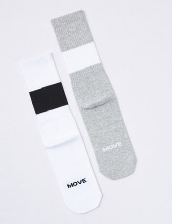 Bonds Move Crew Sock, 2-Pack, White/Black/Grey, S-M product photo