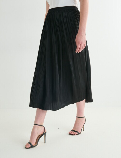 Whistle Pleat Satin Midi Skirt, Black product photo View 12 L