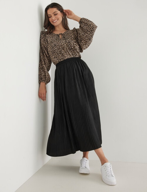 Whistle Pleat Satin Midi Skirt Black product photo View 03 L