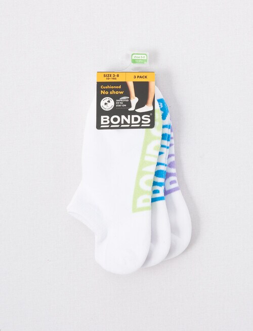 Bonds Logo No-Show Sock, 3-Pack, White product photo View 02 L