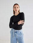 Mineral Hazel Rib Crew Long Sleeve Top, Black product photo