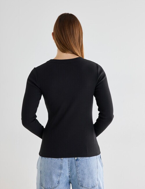 Mineral Hazel Rib Crew Long Sleeve Top, Black product photo View 02 L