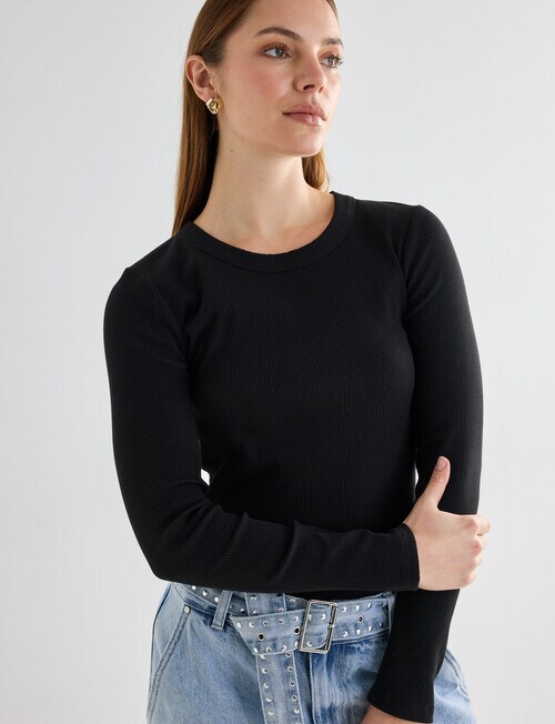 Mineral Hazel Rib Crew Long Sleeve Top, Black product photo View 05 L