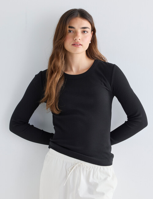 Mineral Hazel Rib Crew Long Sleeve, Black product photo