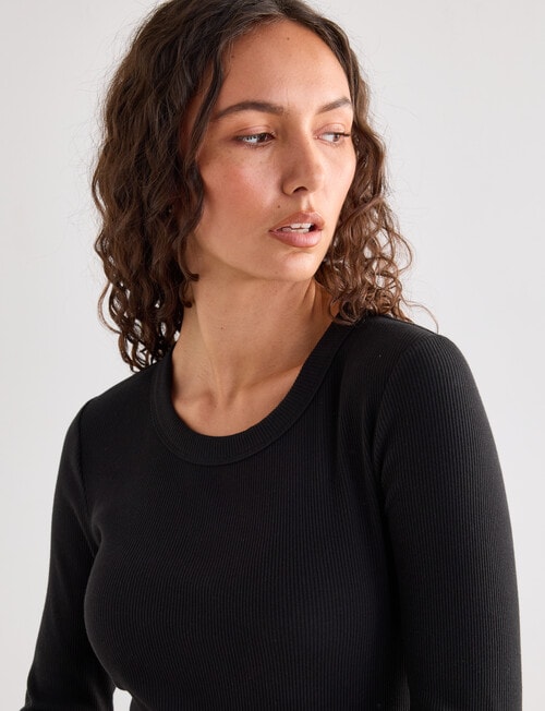 Mineral Hazel Rib Crew Long Sleeve Top, Black product photo View 04 L