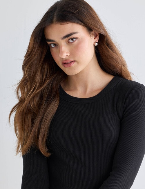 Mineral Hazel Rib Crew Long Sleeve, Black product photo View 04 L