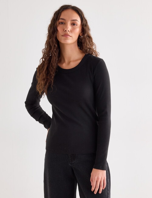 Mineral Hazel Rib Crew Long Sleeve Top, Black product photo View 05 L
