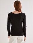 Mineral Hazel Rib Scoop Neck Long Sleeve Top, Black product photo View 02 S